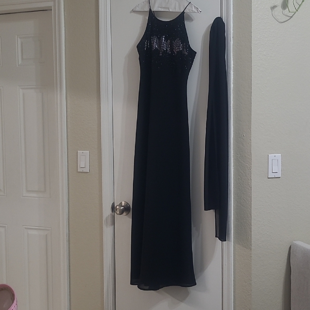 Cachet Black Sequin Maxi Dress With Scarf